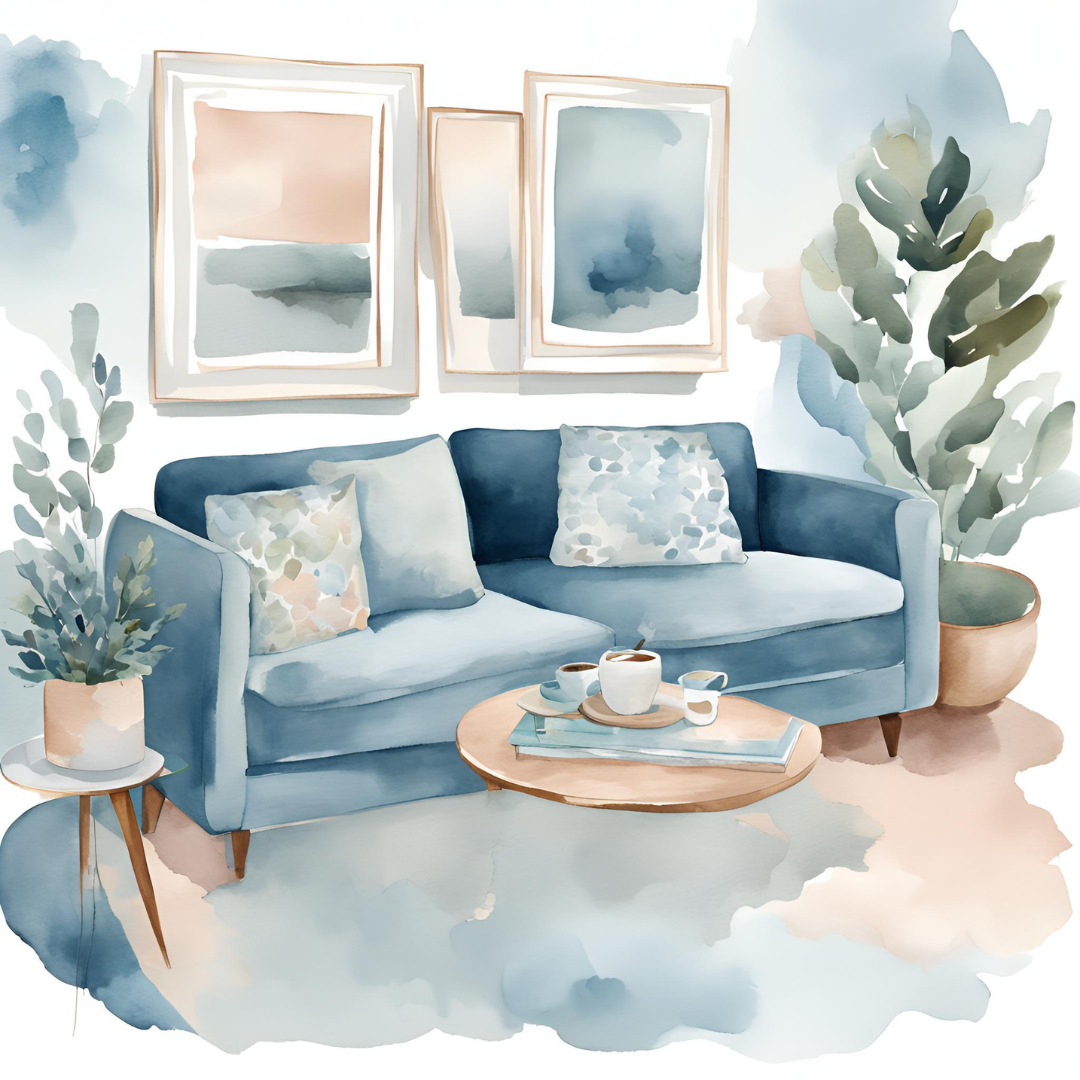 Blue Pastel Watercolor Clipart | 22 Abstract & Interior Design Elements | Instant Download