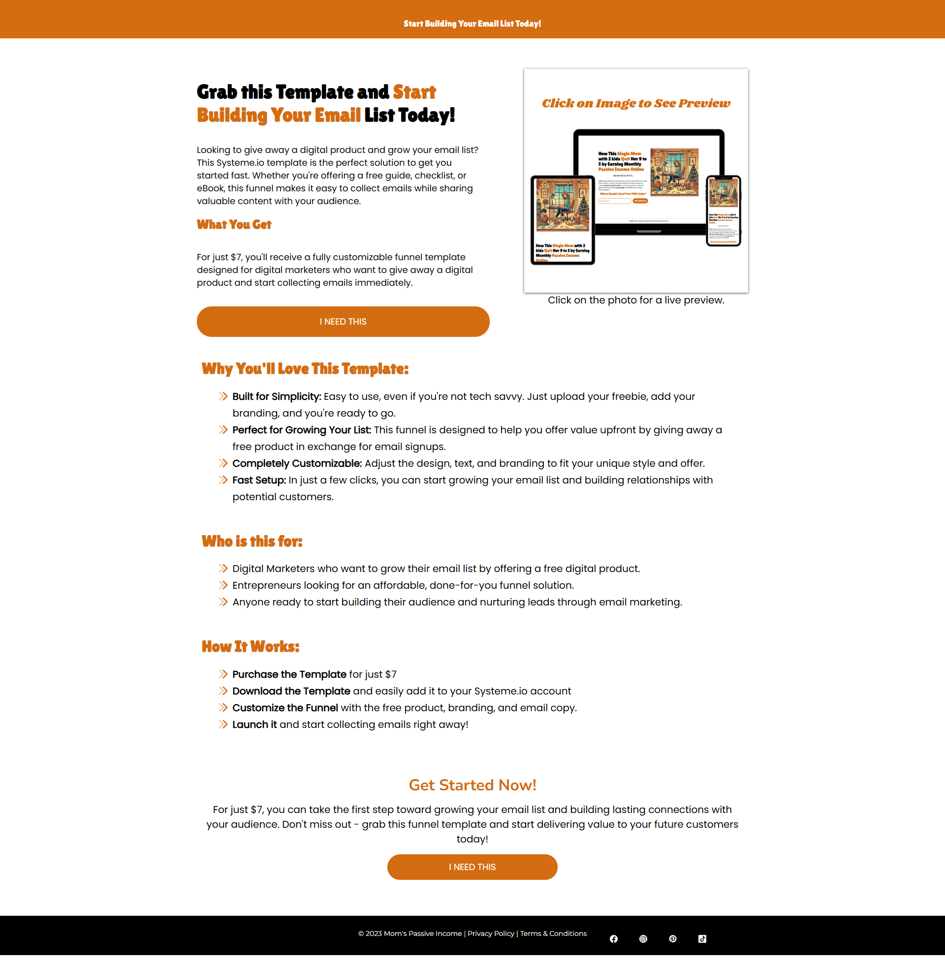 3-Page Sales Funnel with Order Form + Thank You Page (Orange/Autumn Theme)