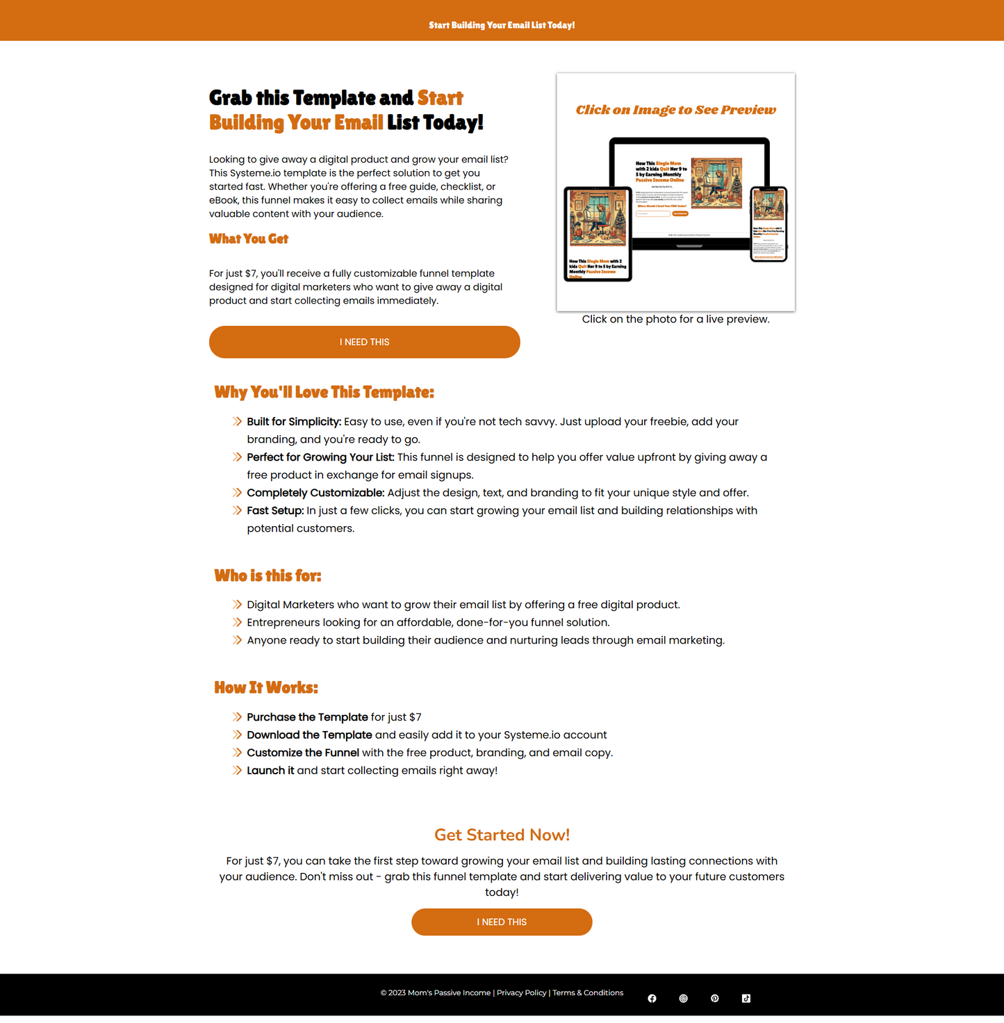 3-Page Sales Funnel with Order Form + Thank You Page (Orange/Autumn Theme)