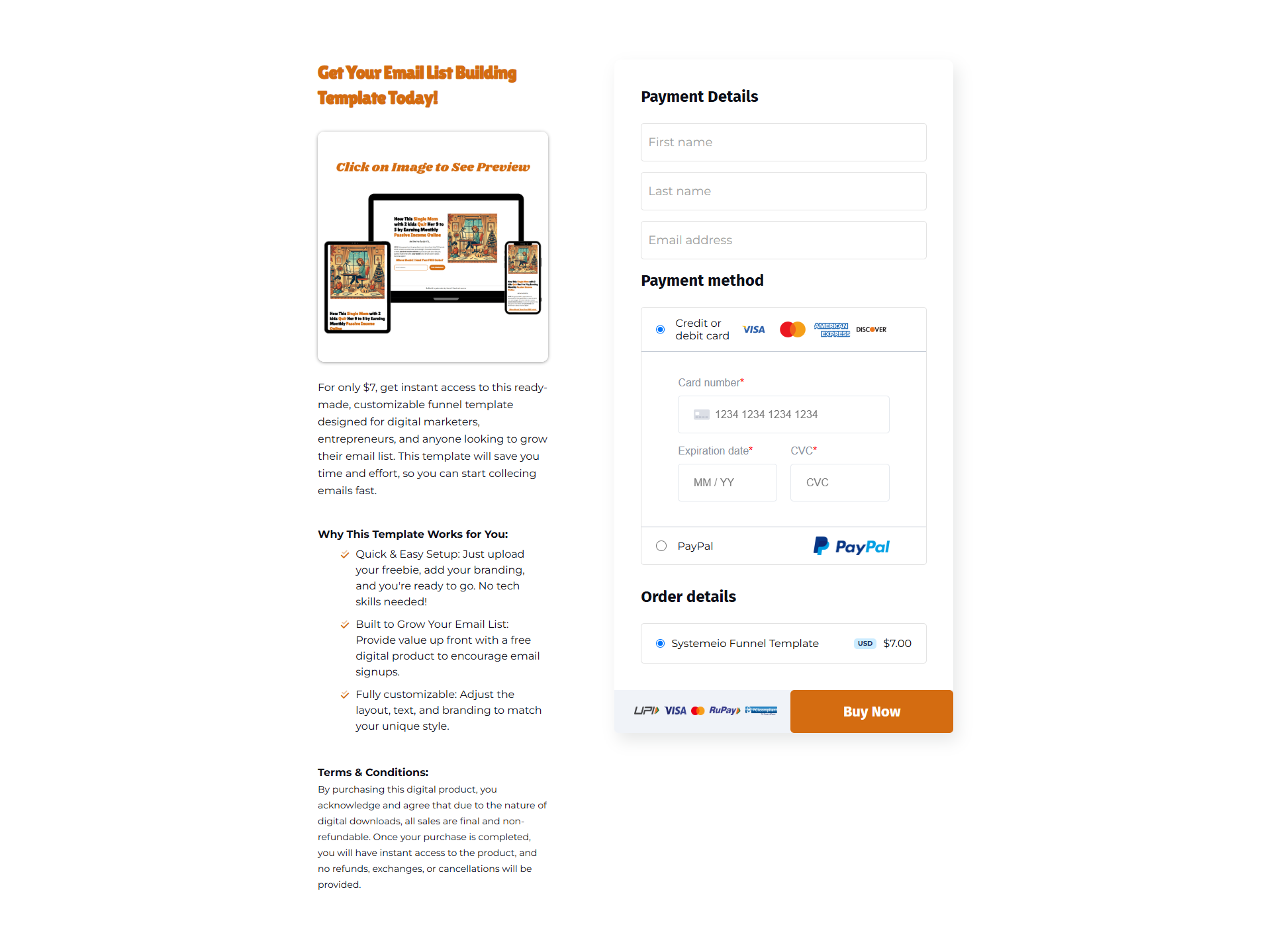 3-Page Sales Funnel with Order Form + Thank You Page (Orange/Autumn Theme)