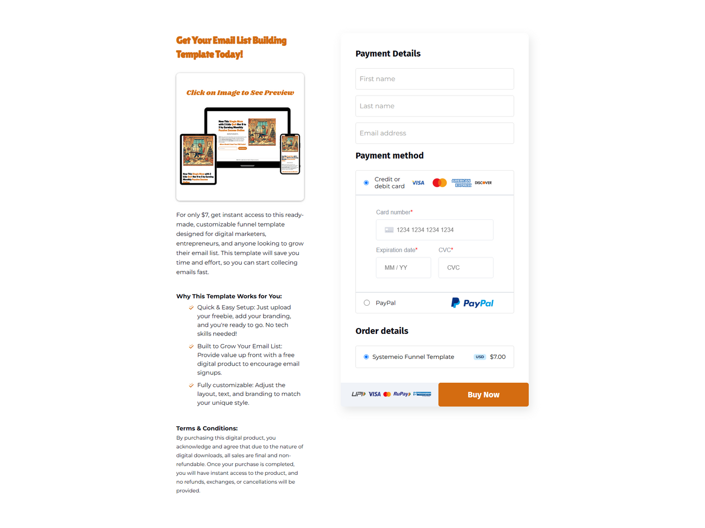 3-Page Sales Funnel with Order Form + Thank You Page (Orange/Autumn Theme)